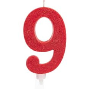 Vela 9 Vermelho Glitter Grande
